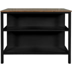 Solid Wood Rustic 45-Inch Fixed Kitchen Island, Rubberwood Butcher Block Dining & Prep Table With Two Open Shelves .