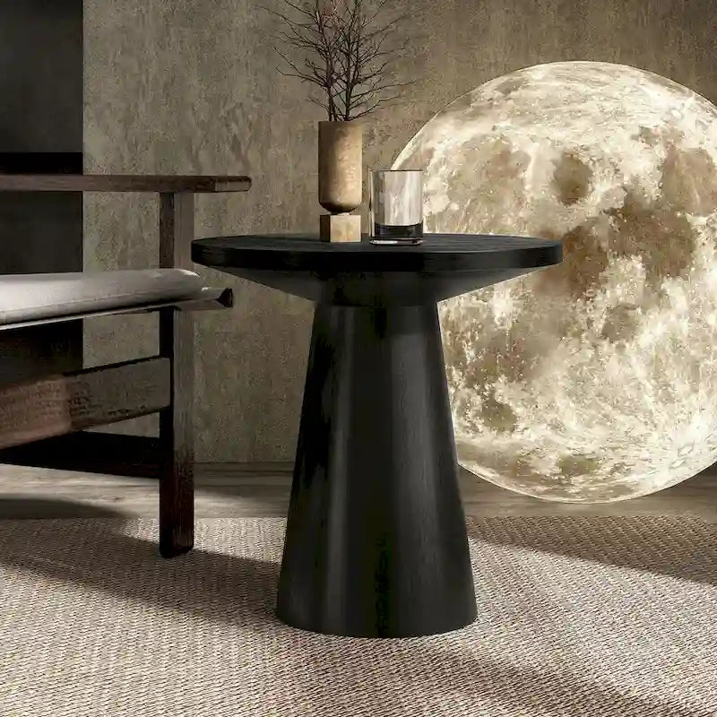 Furniture of America Vitten Modern Round Solid Wood Pedestal End Table