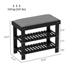HOMCOM Bamboo Shoe Bench, 3-Tier Entryway Bench with Storage and Cushion, Shoe Organizer for Entryway, Hallway