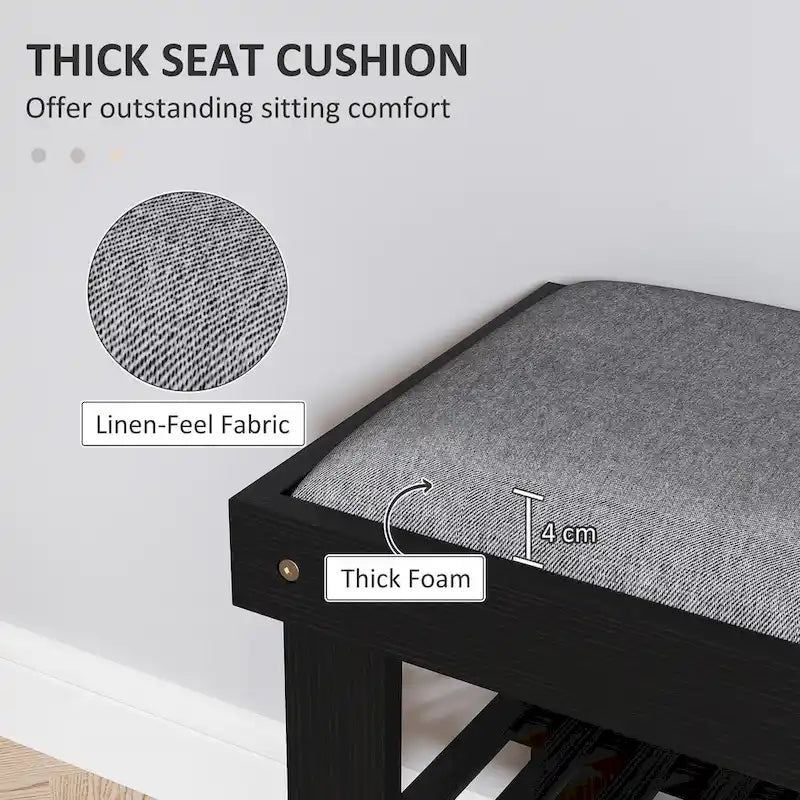 HOMCOM Bamboo Shoe Bench, 3-Tier Entryway Bench with Storage and Cushion, Shoe Organizer for Entryway, Hallway