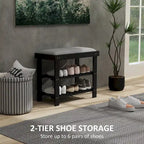 HOMCOM Bamboo Shoe Bench, 3-Tier Entryway Bench with Storage and Cushion, Shoe Organizer for Entryway, Hallway