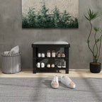 HOMCOM Bamboo Shoe Bench, 3-Tier Entryway Bench with Storage and Cushion, Shoe Organizer for Entryway, Hallway