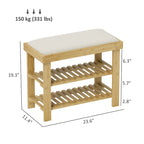 HOMCOM Bamboo Shoe Bench, 3-Tier Entryway Bench with Storage and Cushion, Shoe Organizer for Entryway, Hallway