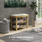 HOMCOM Bamboo Shoe Bench, 3-Tier Entryway Bench with Storage and Cushion, Shoe Organizer for Entryway, Hallway