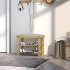 HOMCOM Bamboo Shoe Bench, 3-Tier Entryway Bench with Storage and Cushion, Shoe Organizer for Entryway, Hallway