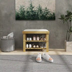 HOMCOM Bamboo Shoe Bench, 3-Tier Entryway Bench with Storage and Cushion, Shoe Organizer for Entryway, Hallway
