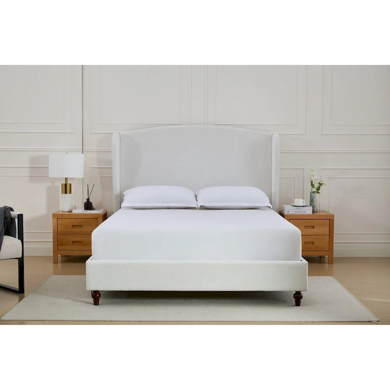 Windsor Headboard Upholstered Wingback Platform Bed