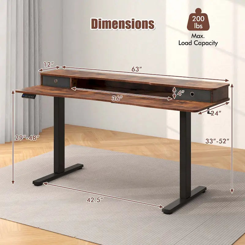 Electric Standing Desk Height Adjustable Stand Up Desk w/Storage Shelf