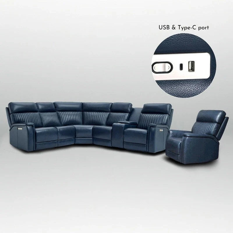 105 W Genuine Leather Power Sectional with Recliner Sofa Set with Triple Power, Single Console, USB&USB-C Ports