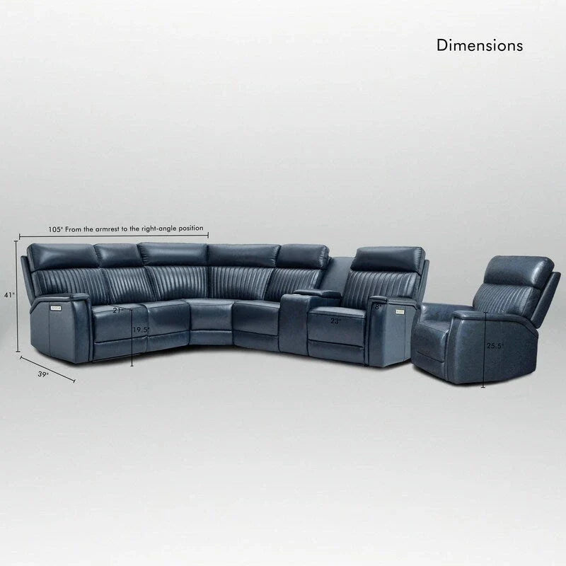 105 W Genuine Leather Power Sectional with Recliner Sofa Set with Triple Power, Single Console, USB&USB-C Ports