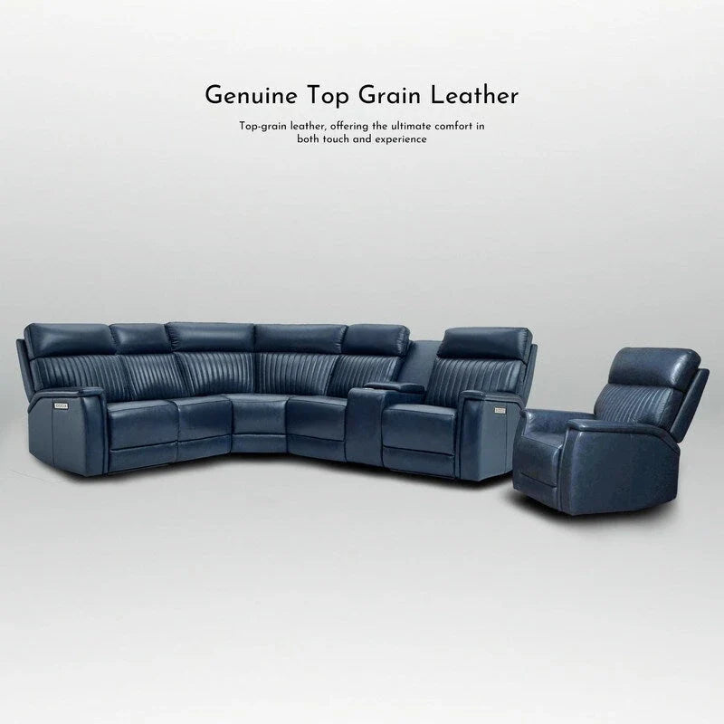105 W Genuine Leather Power Sectional with Recliner Sofa Set with Triple Power, Single Console, USB&USB-C Ports
