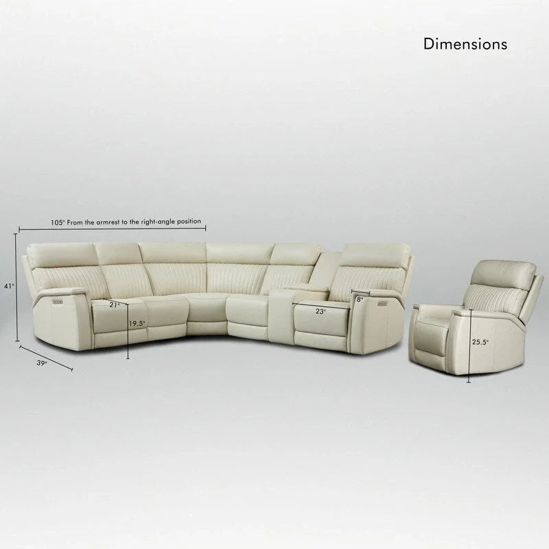 105 W Genuine Leather Power Sectional with Recliner Sofa Set with Triple Power, Single Console, USB&USB-C Ports