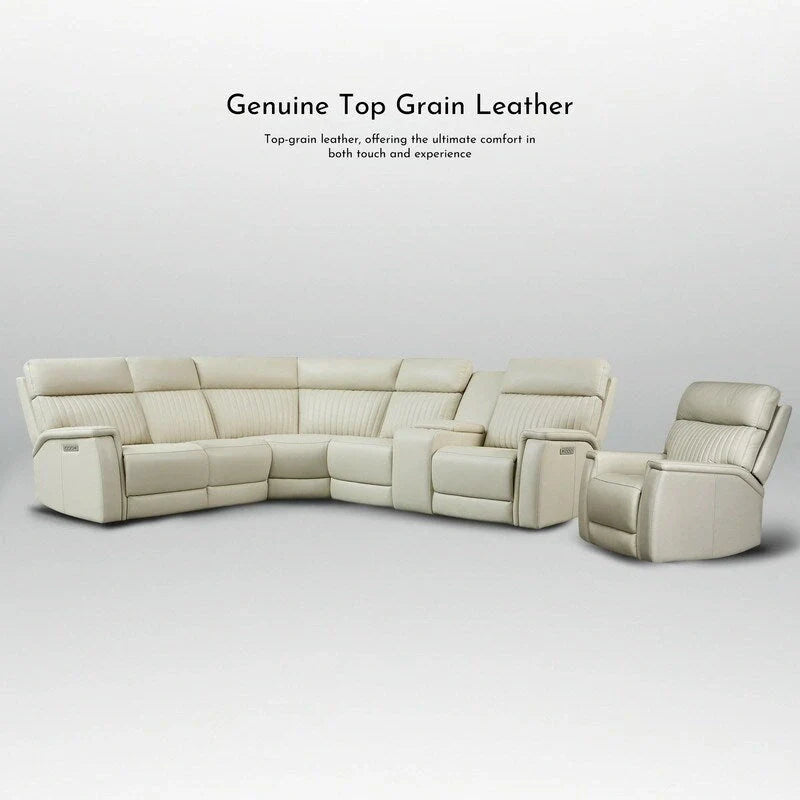 105 W Genuine Leather Power Sectional with Recliner Sofa Set with Triple Power, Single Console, USB&USB-C Ports