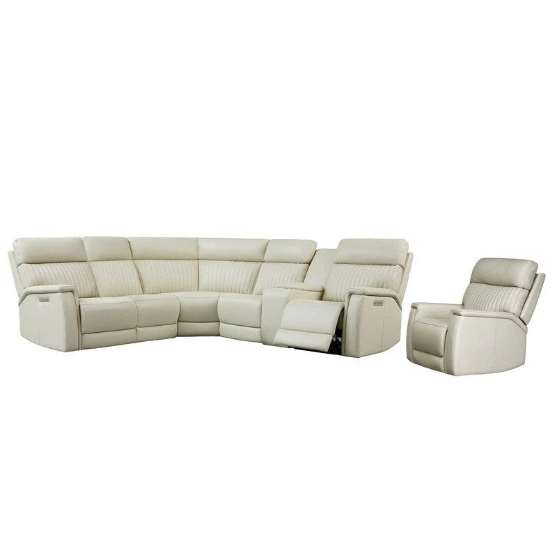 105 W Genuine Leather Power Sectional with Recliner Sofa Set with Triple Power, Single Console, USB&USB-C Ports