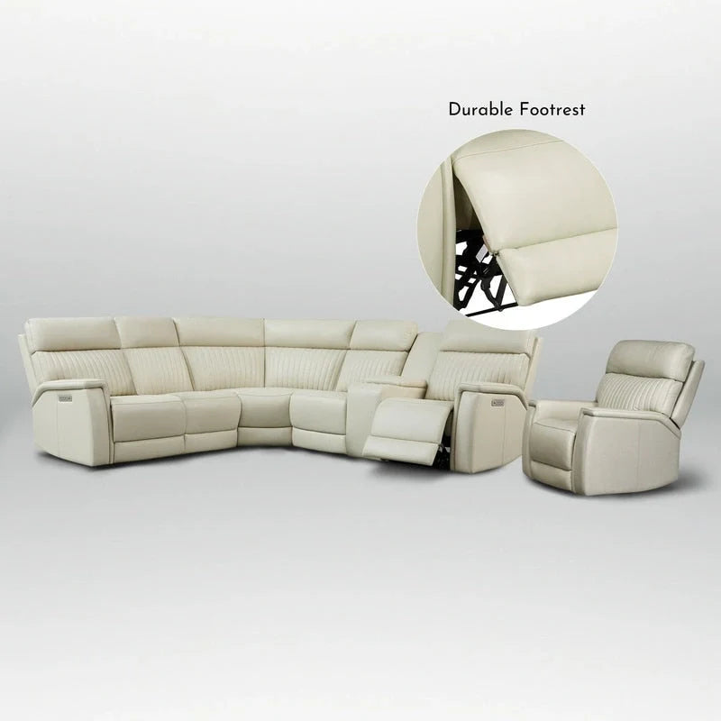 105 W Genuine Leather Power Sectional with Recliner Sofa Set with Triple Power, Single Console, USB&USB-C Ports