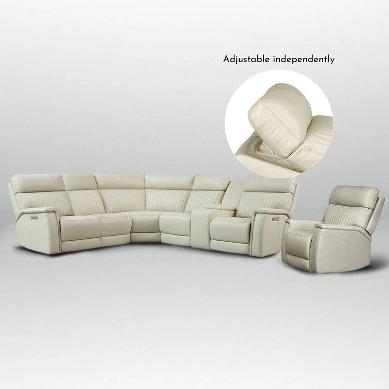 105 W Genuine Leather Power Sectional with Recliner Sofa Set with Triple Power, Single Console, USB&USB-C Ports