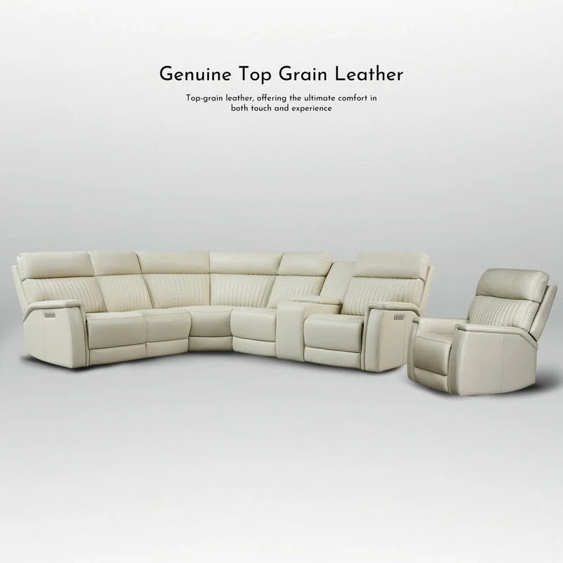 105 W Genuine Leather Power Sectional with Recliner Sofa Set with Triple Power, Single Console, USB&USB-C Ports