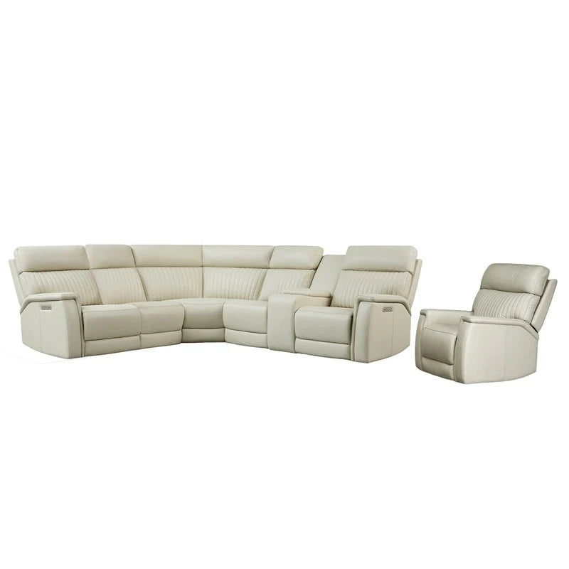 105 W Genuine Leather Power Sectional with Recliner Sofa Set with Triple Power, Single Console, USB&USB-C Ports