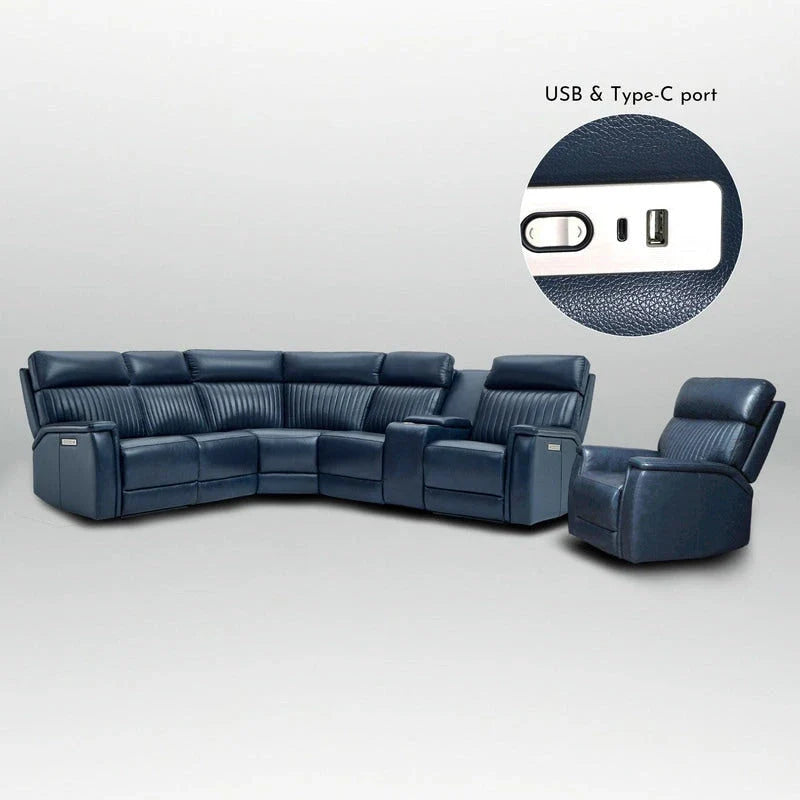 105 W Genuine Leather Power Sectional with Recliner Sofa Set with Triple Power, Single Console, USB&USB-C Ports