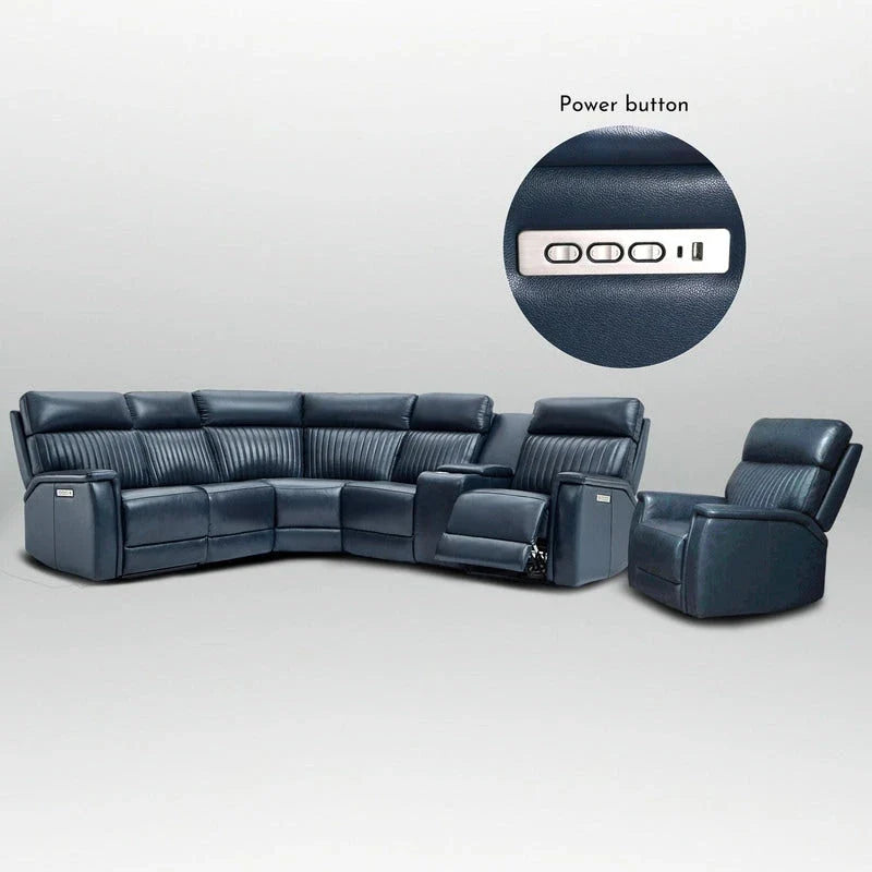 105 W Genuine Leather Power Sectional with Recliner Sofa Set with Triple Power, Single Console, USB&USB-C Ports