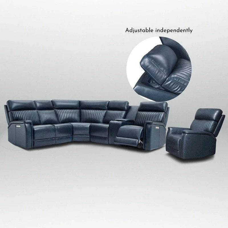 105 W Genuine Leather Power Sectional with Recliner Sofa Set with Triple Power, Single Console, USB&USB-C Ports