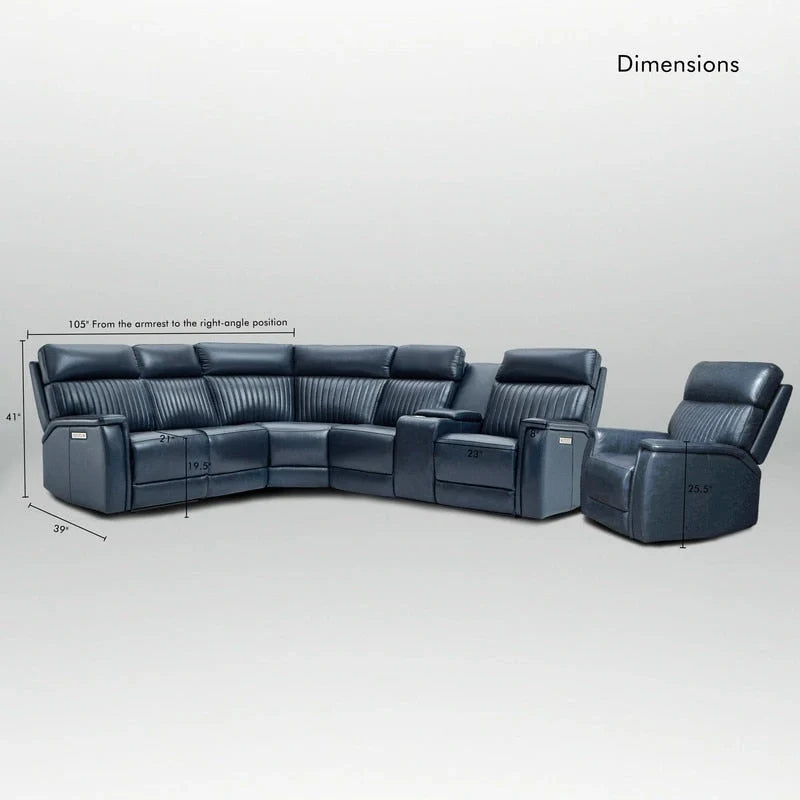 105 W Genuine Leather Power Sectional with Recliner Sofa Set with Triple Power, Single Console, USB&USB-C Ports
