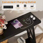 70.9 Extra Long Console Table Sofa Table with Charging Station and Storage Shelf,Industrial Hallway Entry Table