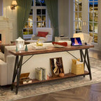 70.9 Extra Long Console Table Sofa Table with Charging Station and Storage Shelf,Industrial Hallway Entry Table