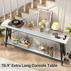 70.9 Extra Long Console Table Sofa Table with Charging Station and Storage Shelf,Industrial Hallway Entry Table
