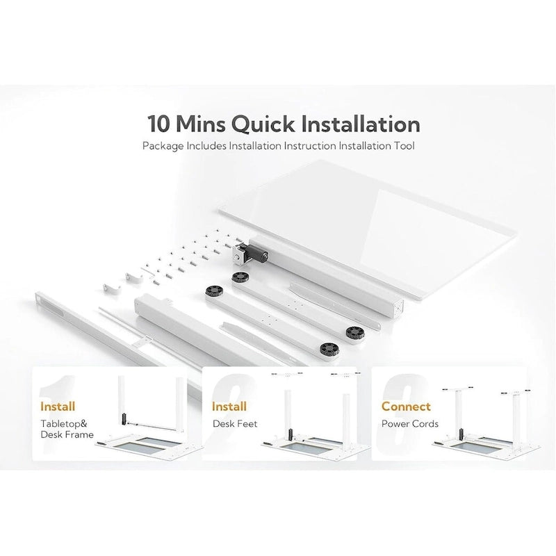 Claiks Glass Standing Desk, White Standing Desk Adjustable Height