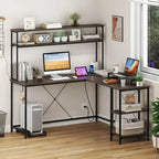 Costway L-Shaped Gaming Desk with LED Strip & Power Outlets Hutch - See Details