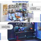 Costway L-Shaped Gaming Desk with LED Strip & Power Outlets Hutch - See Details