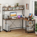 Costway L-Shaped Gaming Desk with LED Strip & Power Outlets Hutch - See Details