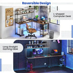 Costway L-Shaped Gaming Desk with LED Strip & Power Outlets Hutch - See Details