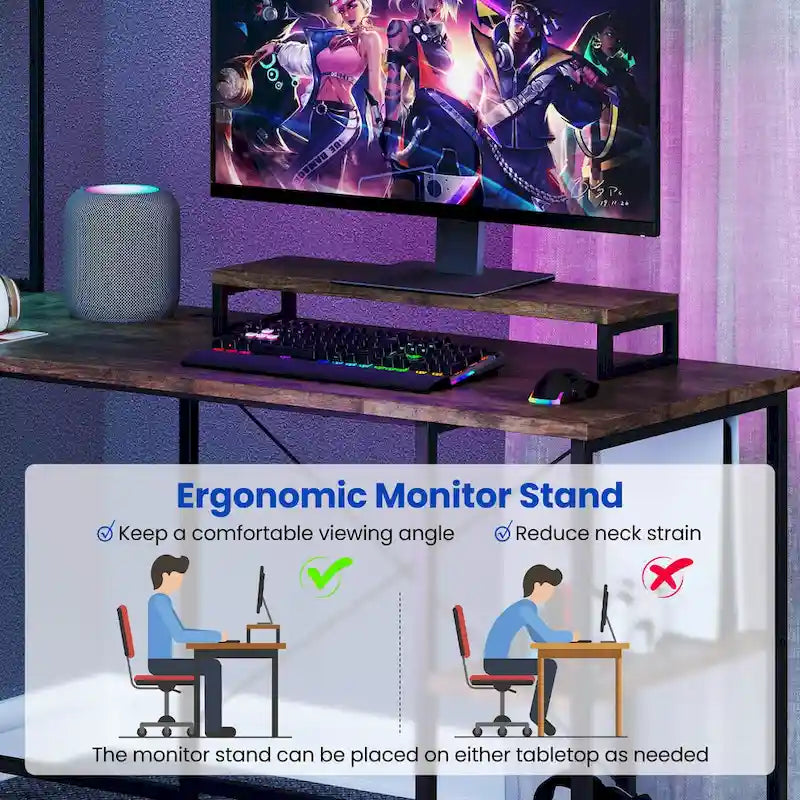 Costway L-Shaped Gaming Desk with LED Strip & Power Outlets Hutch - See Details