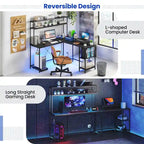 Costway L-Shaped Gaming Desk with LED Strip & Power Outlets Hutch - See Details