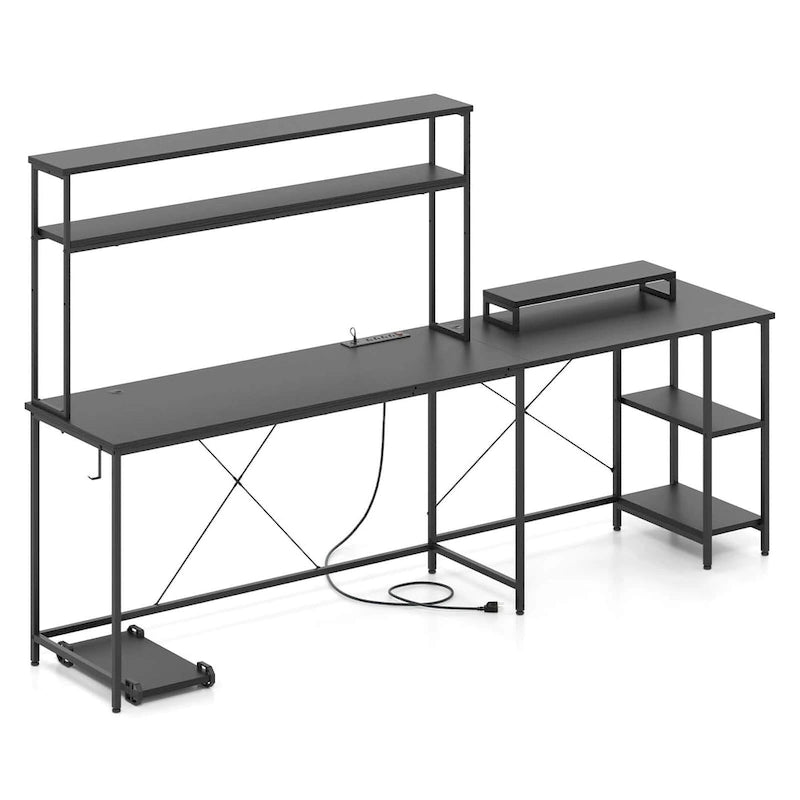 Costway L-Shaped Gaming Desk with LED Strip & Power Outlets Hutch - See Details