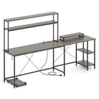 Costway L-Shaped Gaming Desk with LED Strip & Power Outlets Hutch - See Details