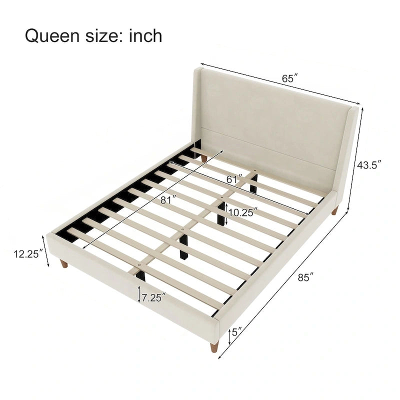 Luxurious Velvet Upholstered Platform Bed with Stylish Headboard