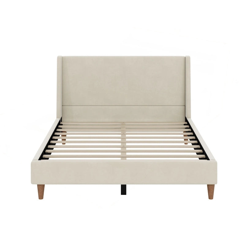 Luxurious Velvet Upholstered Platform Bed with Stylish Headboard
