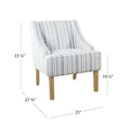 Yolu Accent Chair, Farmhouse Striped Print, Blue and White Polyester