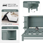 Farmhouse Murphy Bed Foldable Platform Bed Convertible Chest Cube Cabinet Bed with Curved Shelves and Charging Station