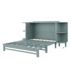 Farmhouse Murphy Bed Foldable Platform Bed Convertible Chest Cube Cabinet Bed with Curved Shelves and Charging Station