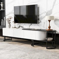 Modern Black White Retractable TV Stand with 3 Drawers and Metal Adjustable Legs for Living Room Bedroom