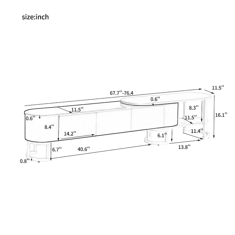 Modern Black White Retractable TV Stand with 3 Drawers and Metal Adjustable Legs for Living Room Bedroom