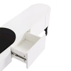 Modern Black White Retractable TV Stand with 3 Drawers and Metal Adjustable Legs for Living Room Bedroom