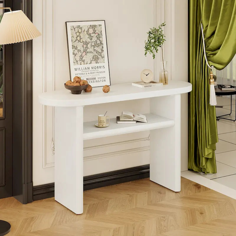 Elegant Minimalist Console Table with Rounded Edges and Sturdy Shelf Design for Entryway