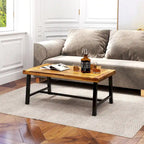 Gymax Acacia Wood Coffee Table Indoor Outdoor Rectangle Center Table