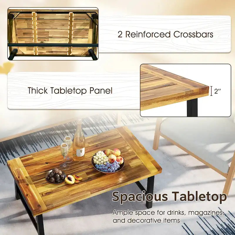 Gymax Acacia Wood Coffee Table Indoor Outdoor Rectangle Center Table