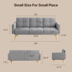 67 Sofa Couch with Soft Armrest Small Sofa Seat with 3 Comfy Pillows3-Seater Couch for Livingroom